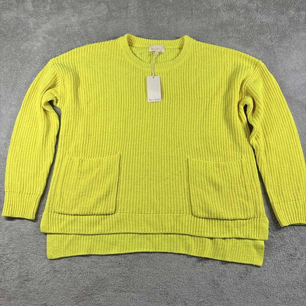 Melloday Two Pocket Pullover Sweater Neon Yellow Women's Size Medium‎ New